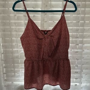 Rust with white dot pattern, tie front, cropped tank. SHEIN Curve 3x